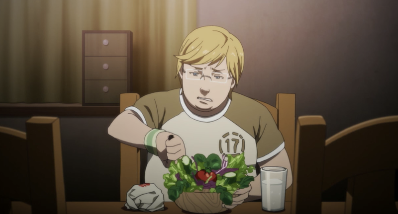 Here, he’s having a salad and a burger and not a burger and fries.